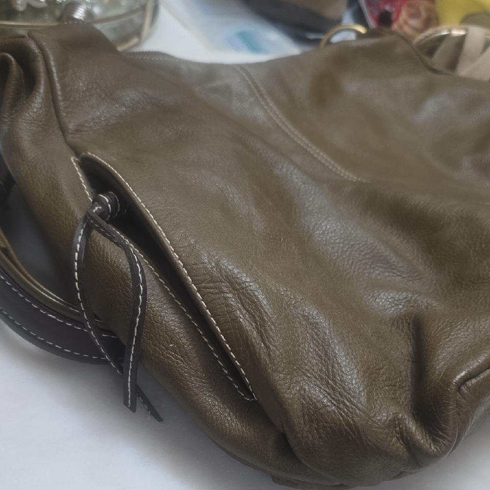 Pebbled Olive Shoulder Bag with Adjustable Strap - Picture 11 of 11